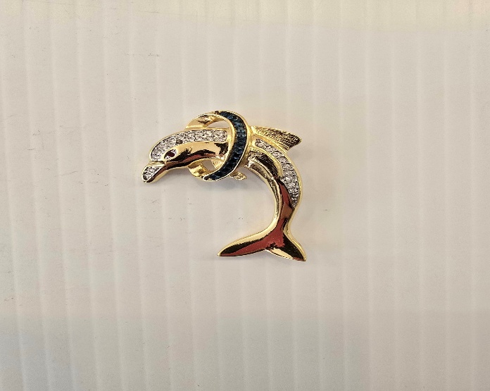 Vintage Butler Dolphin Brooch Gold Tone Rhinestone Lapel Pin
