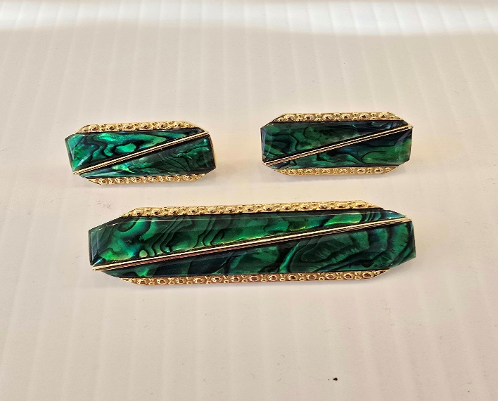 Vinatge  Butler Abalone Green Brooch and Earring