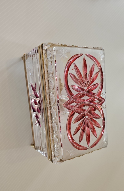 1950 Vintage Hand-Cut Lead Crystal and Brass Hinged Trinket Box 7" x 4 1/2