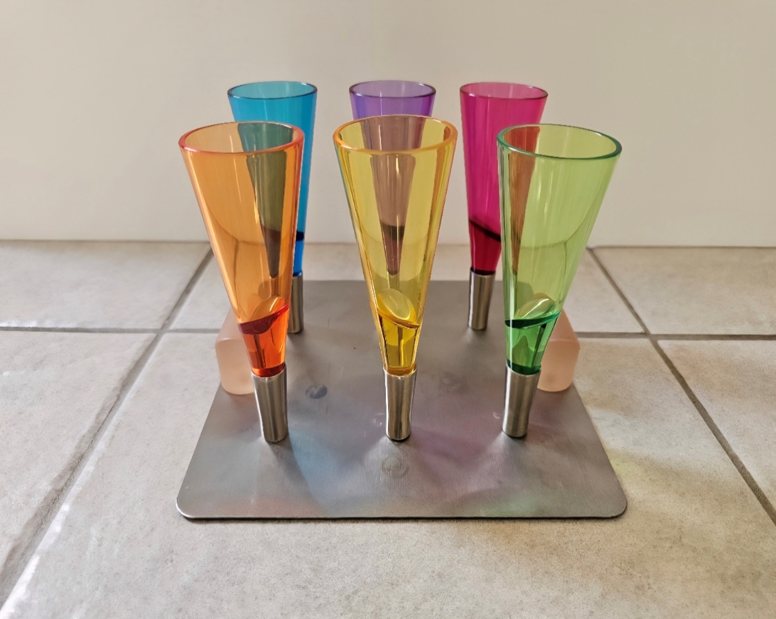 Antique Silver-Plated Magnetic Colourful 6 ShotS Glasses on Tray
