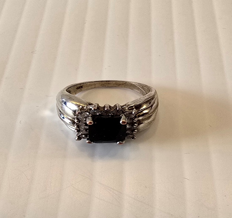 Silver Ring -925 Size 7 Black Stone