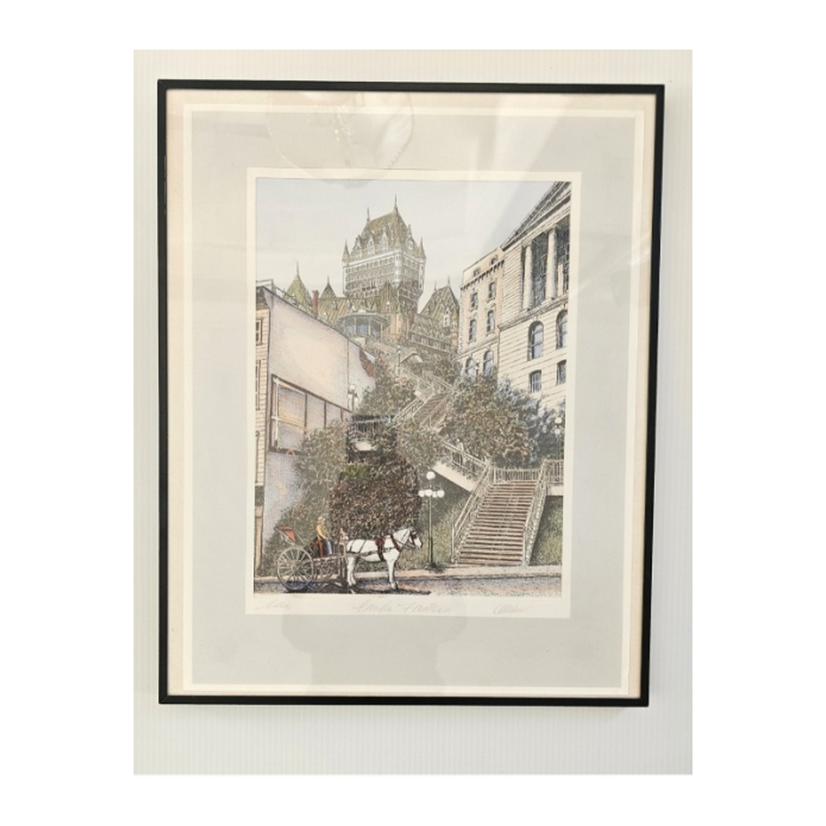 Lithograph of Frontenac Hotel in Quebec City, Origin Canada 20" x 16"