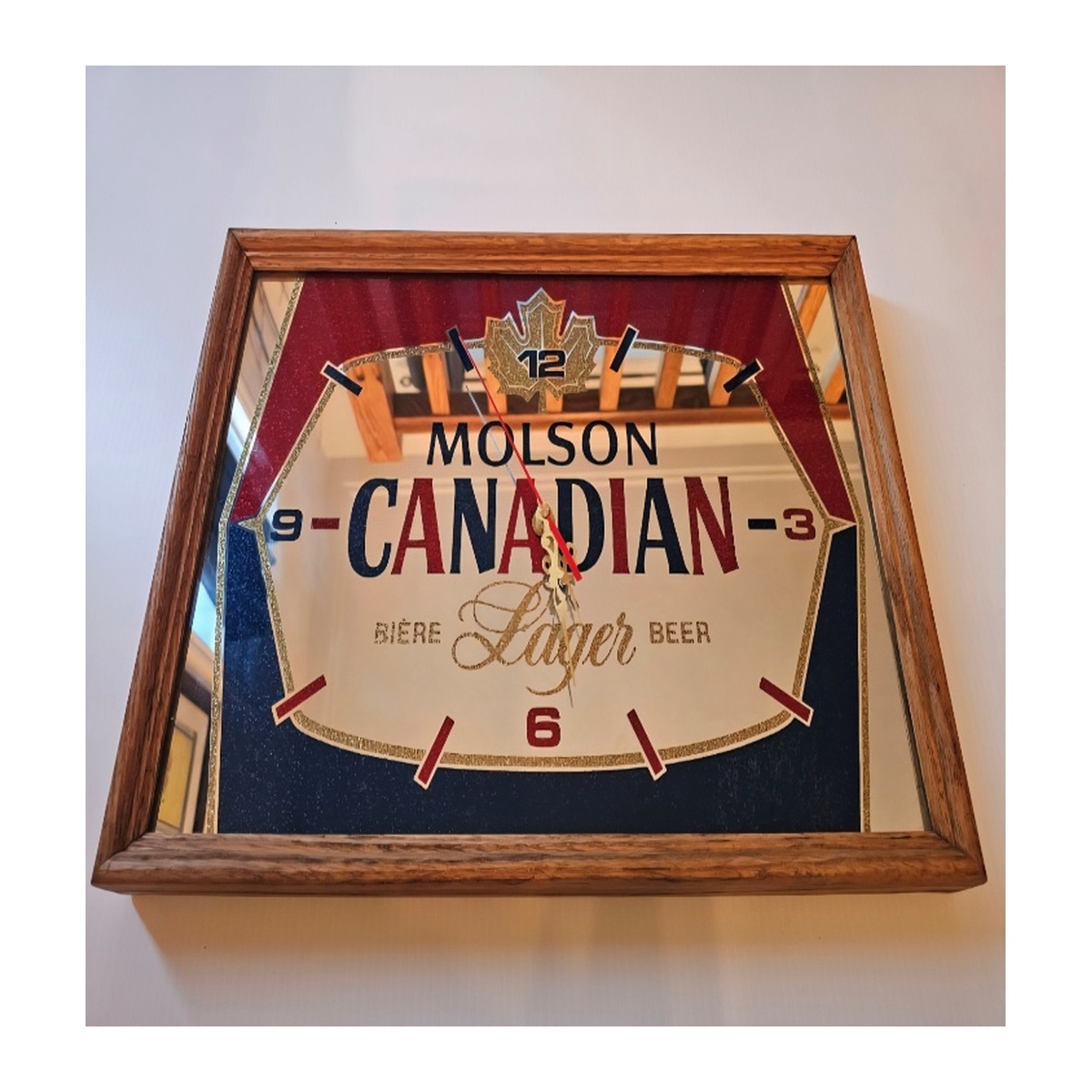 Working Framed Molson Canadian Beer Clock 13" x 19"
